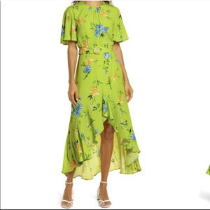 French Connection 8 Emina Drape Faux Wrap Skirt Dress Lime Floral Elegant Belted